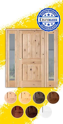 Puerta de Exterior Mod. 2100 con Dos Fijos de Madera Maciza