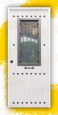 Puerta Galvanizada 1150 CL-CR-Reja / 1110 Saga 100 Cristal Blanca (Cara Interior Lisa)