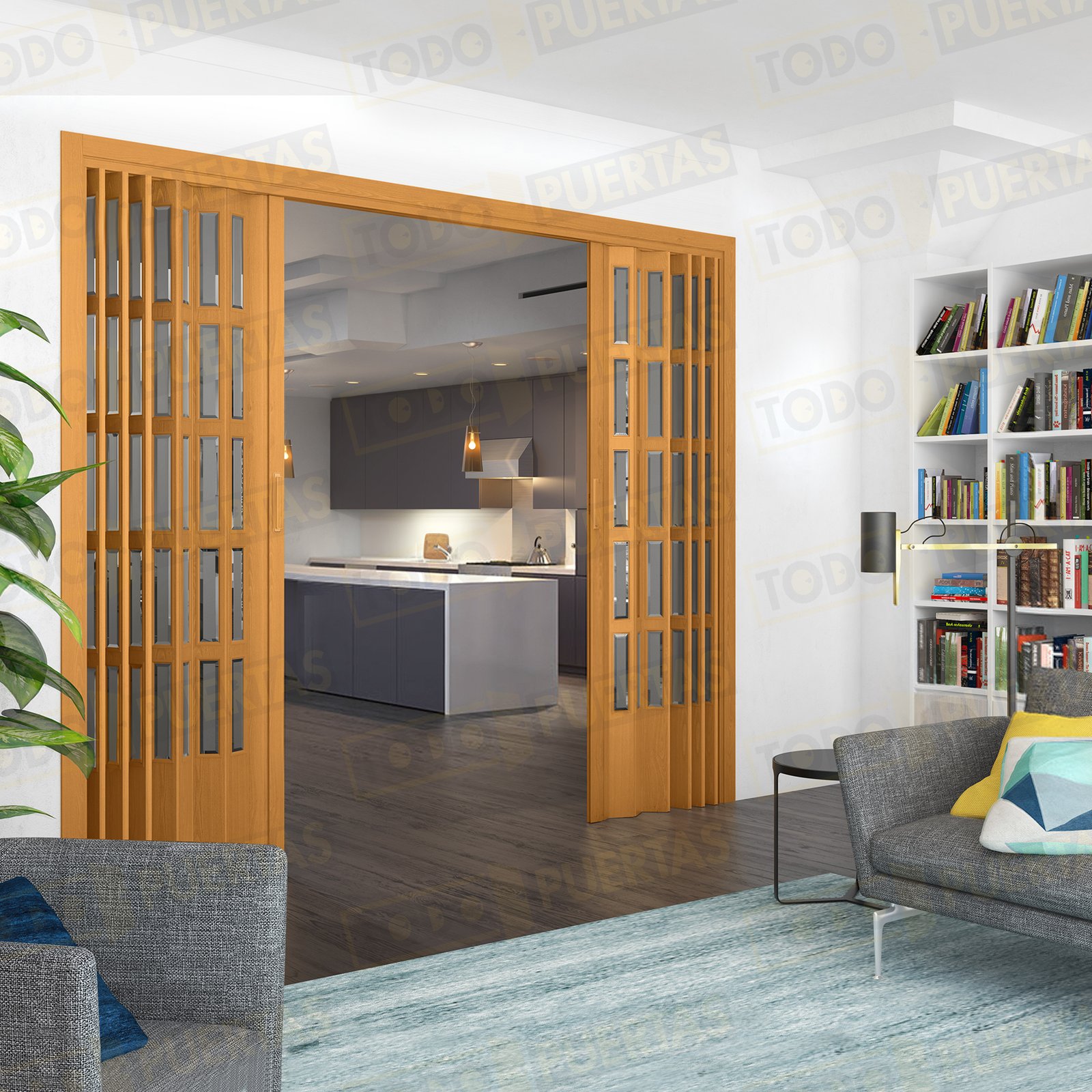 Puerta Plegable 245 cm Alto Madera Natural Roble Siena Vidrio Orgánico (Tipo Metacrilato)