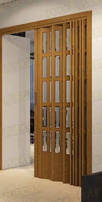 Puerta Plegable 205 cm Alto Madera Natural Sapelly Siena Vidrio Orgánico (Tipo Metacrilato)